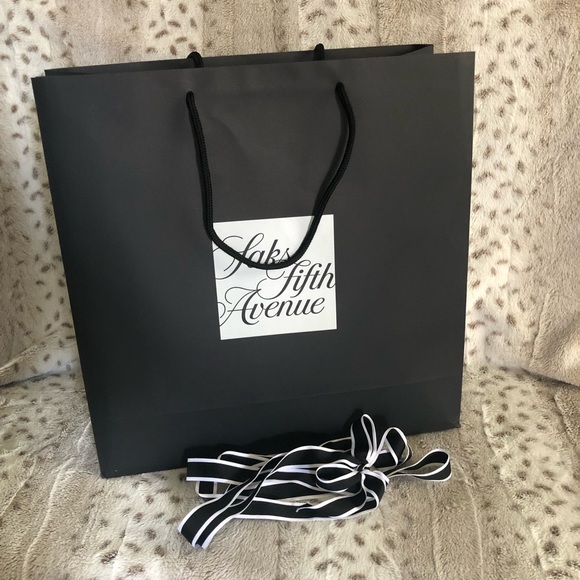 Saks Fifth Avenue Black Shopping Bag with Ribbon - Picture 1 of 6